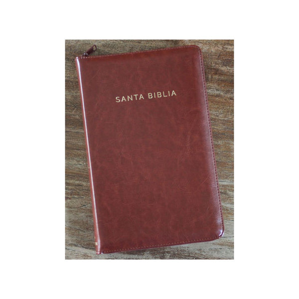 Biblia Reina Valera 1960 letra grande. Símil piel canela, cremallera, tamaño manual