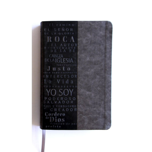 Biblia RVR 1960 letra grande tamaño manual, simil piel gris con nombres de Dios